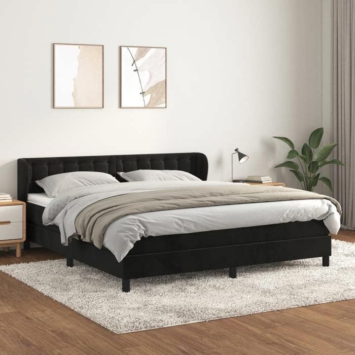 VidaXL Lit à sommier tapissier avec matelas Noir 180x200 cm Velours - Modèle 3127747