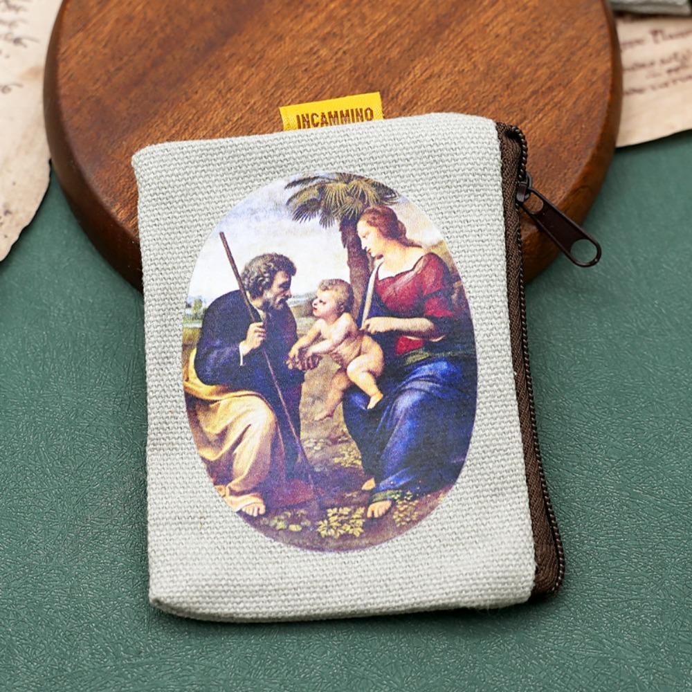 Virgin Mary Bead Storage Bag Zippered Devout Christian Jewelry Organizer Cartoon Design Elegant Rosary Storage Bag Devotees
