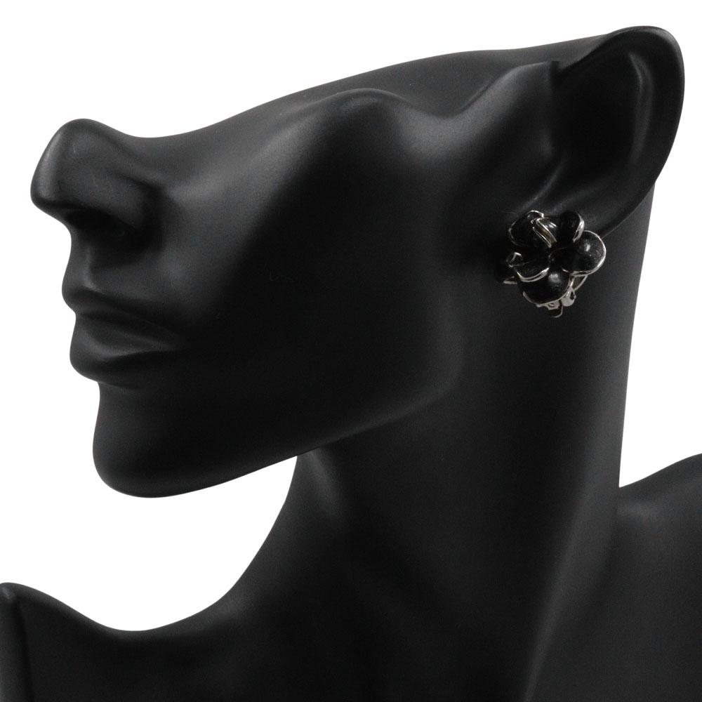 Chanel Camellia COCO Mark Earring Silver Metallic 15.5g Women Used