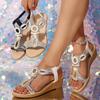 Plus Size Fashion Crystal Wedges Sandals Women Bohemian Style Summer Beach Shoes Woman Comfortable Elastic Strap Roman Sandalias