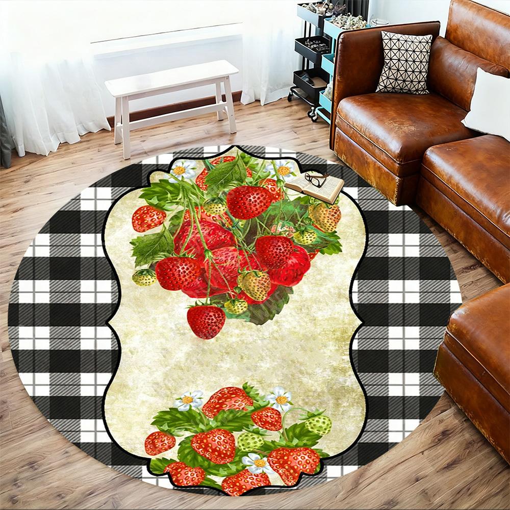 1PC strawberry plaid Office Round Area Rug, Under Office Chairs Bedroom Living Room Home Decor,Carpet for Office, -1110248