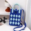 Knitted Mini Tote Bag Sweet Argyle Diamond Pattern Button Closure Soft Knit Handbag for Women Valentine's Day Gifts