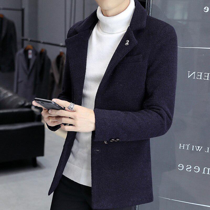 

Осенне-зимняя мужская модная шерстяная бутиковая деловая повседневная шерстяная куртка мужская куртка M темно-синий