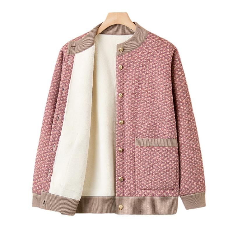 Mother Wife Autumn and Winter Clothes Fleece Clothes Year 0 Grandma Cardigan Jacket Middle Elderly Sweater Jacket