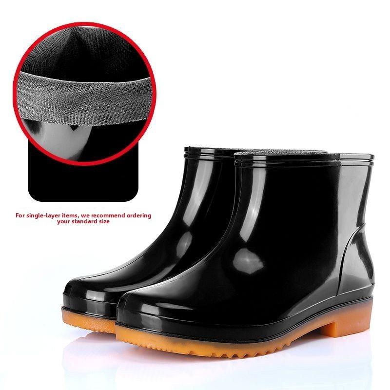 Winter Large-sized Low Top Outdoor Plush Rain Shoes Waterproof and Anti Slip Short Rain Boots Wear Resistant Men's Water Shoes