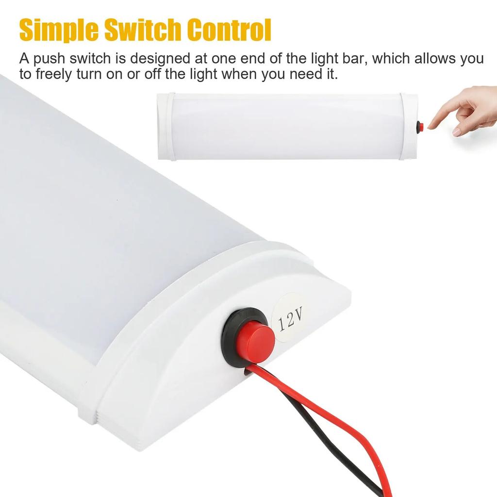 Pachet de 2 bare luminoase interioare cu 72 LED-uri 12V-80V 1200LM - bandă universală pentru autobuze RV cu comutator (10W ultra-luminos)