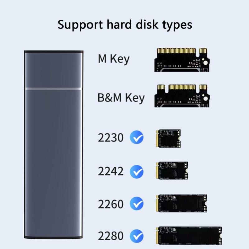 ToolFrees External M.2 NVMe SSDs Enclosure Aluminum Metal Housings USB3.1 Gen 2 for M.2 2280 2260 2242 2230 Drive