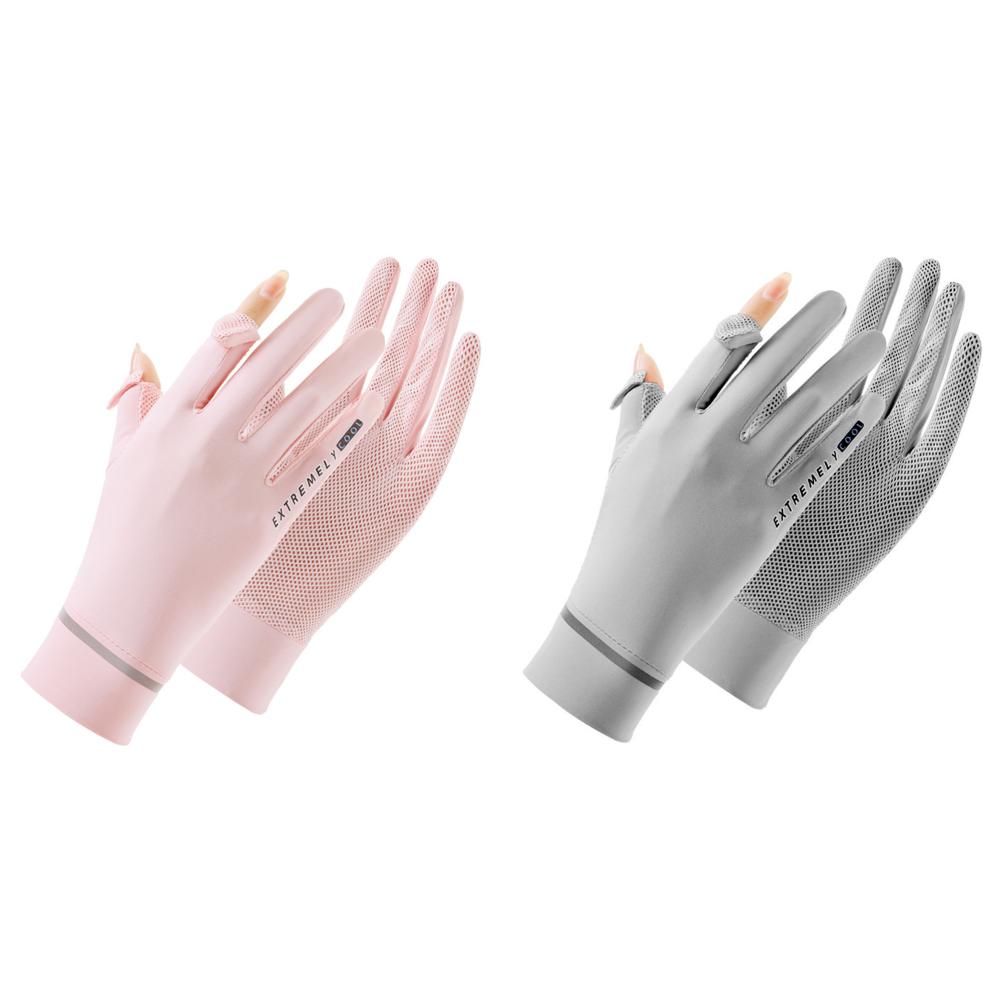 

#L Sunscreen Ice Silk Gloves UV Protection Gloves Cycling Gloves for Women (Pink
