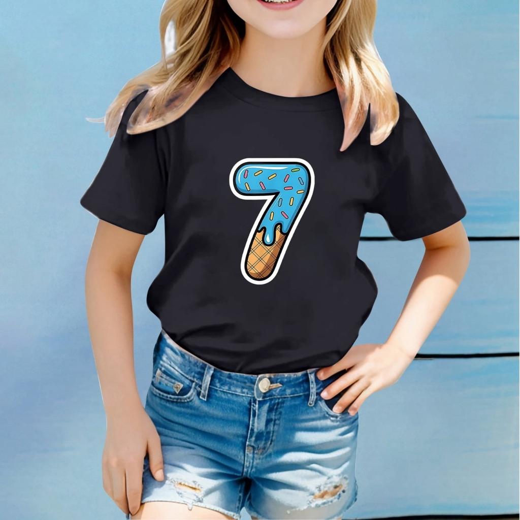 Children Funny Six Seven 67 Meme Print T-Shirt for Kids Humor Round Neck Tee Novelty Gift Girl Top Fashion Children's Clothing