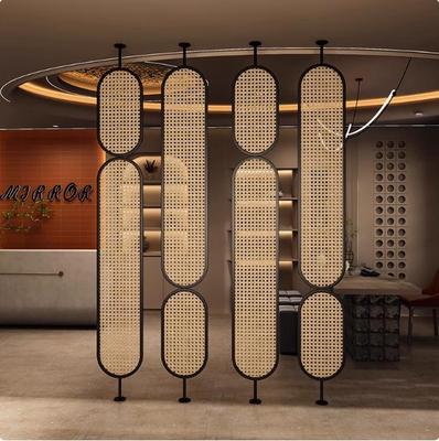 Rotatable Japanese Rattan Woven Glass Partition Screen for Living Rooms and Hallways