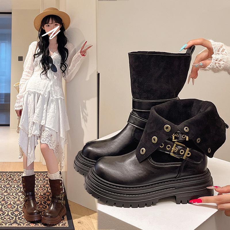 Korte bruine Martin boots voor dames 2025 nieuw herfst en winter retro Maillard dubbel draagbaar dikke zool hoogteverhogend veelzijdig korte laarzen