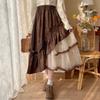 Fustă Maxi Asimetrică cu Volane Talie Înaltă Primăvară Vară Femei Patchwork Plasă Fustă Lolita