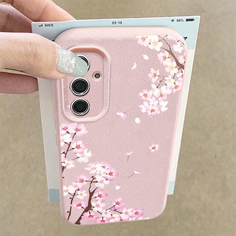 Custodia Floreale Fiori di Pesco Rosa Per Samsung S26 S25 S24 Ultra S23 S22 S21 FE A15 A16 A17 A26 A35 A36 A37 A54 A55 A56 A57 5G Copertura con Texture in Pelle
