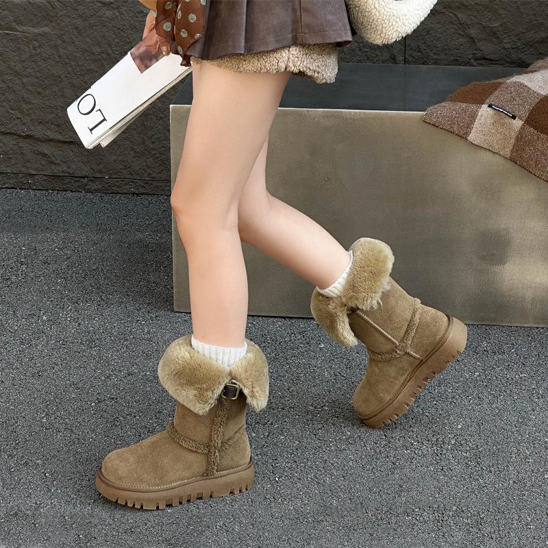 Grey Thick-soled Snow Boots for Women, Winter Two Wear Velvet Thickened Snow Cotton Shoes for Women, Long Tube