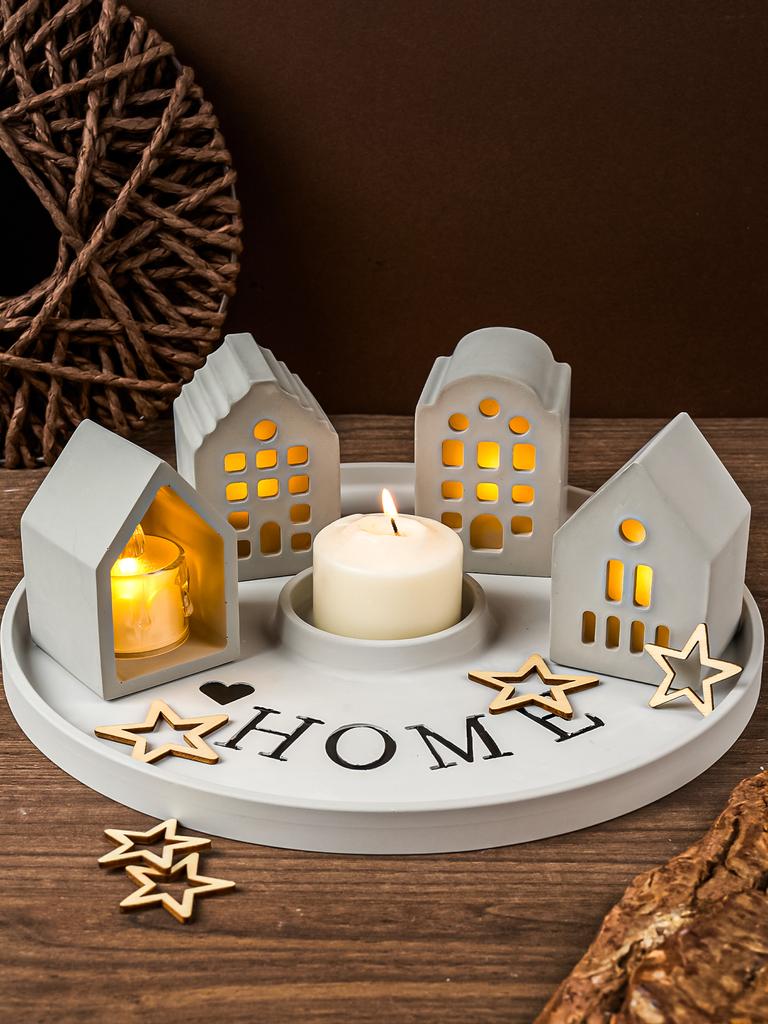 European Style Ambient Light House Silicone Mold Concrete Houses Crafts Casting Molds DIY Candle Holder Plaster Mould Home Decor
