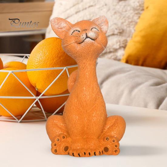 Statue de chat accroupi en résine, ornement de chat de dessin animé, ornement de table, figurine de chat pour décoration de maison ou de bureau, cadeau pour amoureux des chats