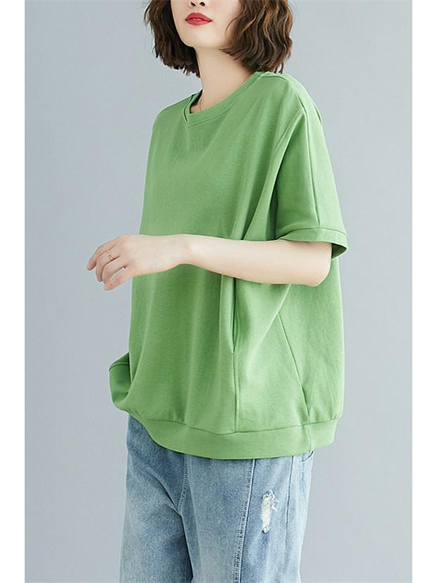 2025 Summer Plus Size Slimming T-Shirt for Girls: Loose Fit, Age-Reducing, Solid Color, Versatile Short Sleeve Top