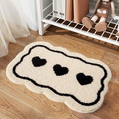 Bathroom Absorbent Floor Mat Love Heart Pattern Plush Thick Carpet Toilet Kitchen Entrance Door Anti Slip Foot Mat Modern Rug