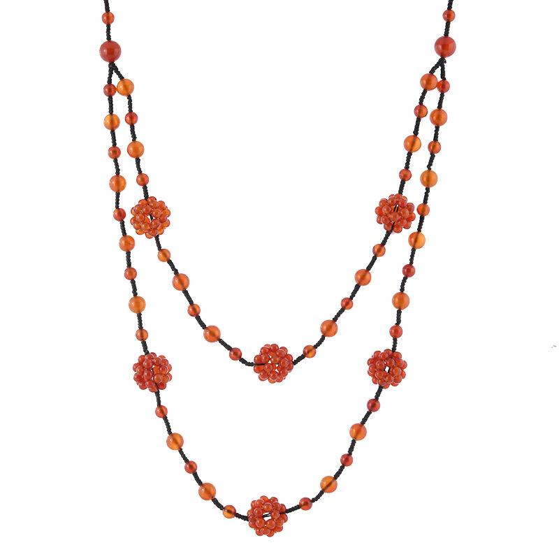 Double-layer natural agate jade necklace, hand-woven sweater chain, niche high-end women's accessories