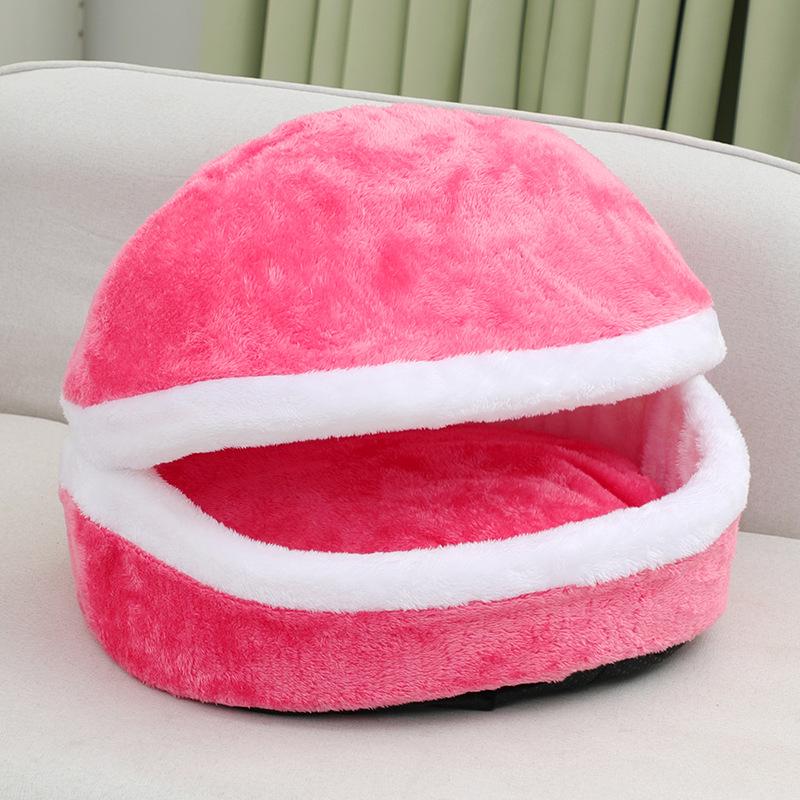 Cozy Cat & Small Dog Bed: Semi-Enclosed Hamburger Style for All Seasons