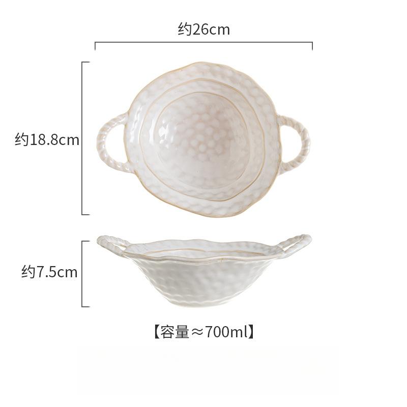 Vintage Luxury Kiln‑Change Glaze Ceramic Tableware, Embossed Double‑Line Round Bowl Plate Microwave‑Safe for Home Hotel & Gifting