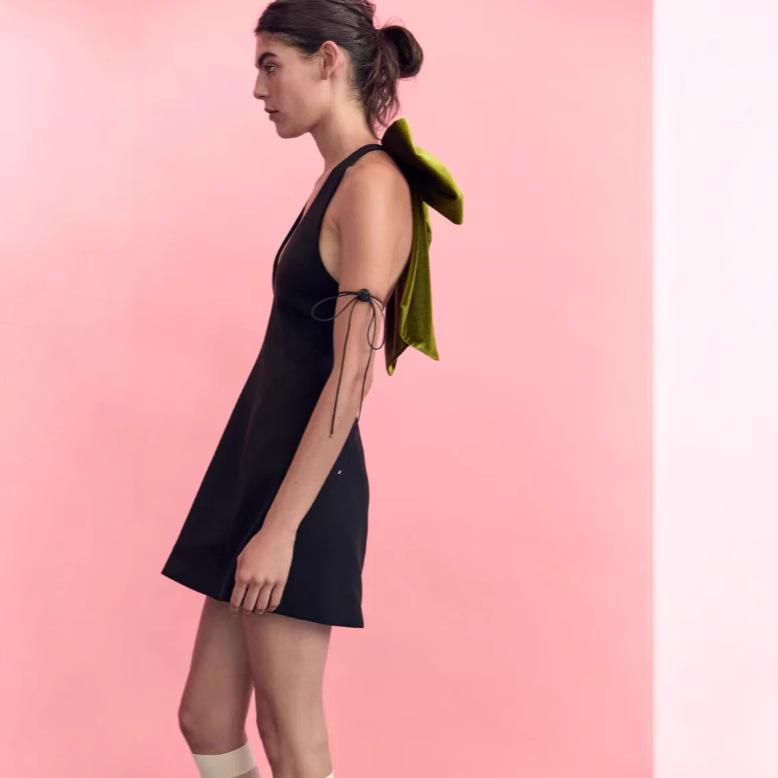 2024 Autumn/Winter European & American Sweet Velvet Spaghetti Strap Dress with Oversized Bow