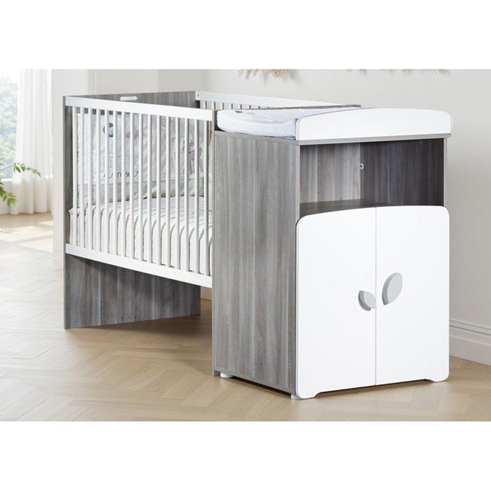 Combination Bed - 120x60cm - Convertible To 90x190cm - Babyprice Leaf - In Gray Wood
