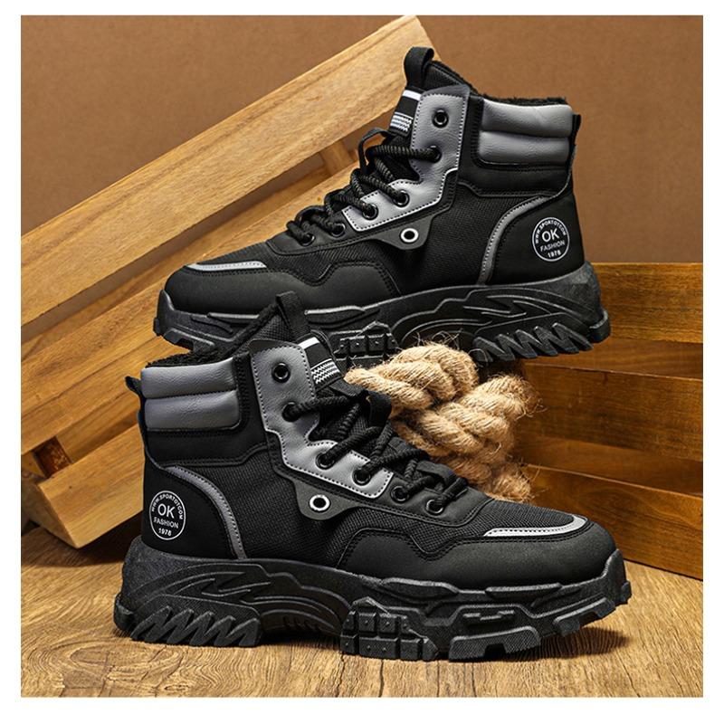 Men S Fleece Lined High Top Martin Boots Thick Sole Warm Winter Work Boots