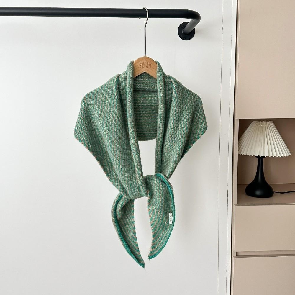 Elegant Triangle Striped Scarf Comfortable Knit Wool Scarf Decorative Neck Warmer Women