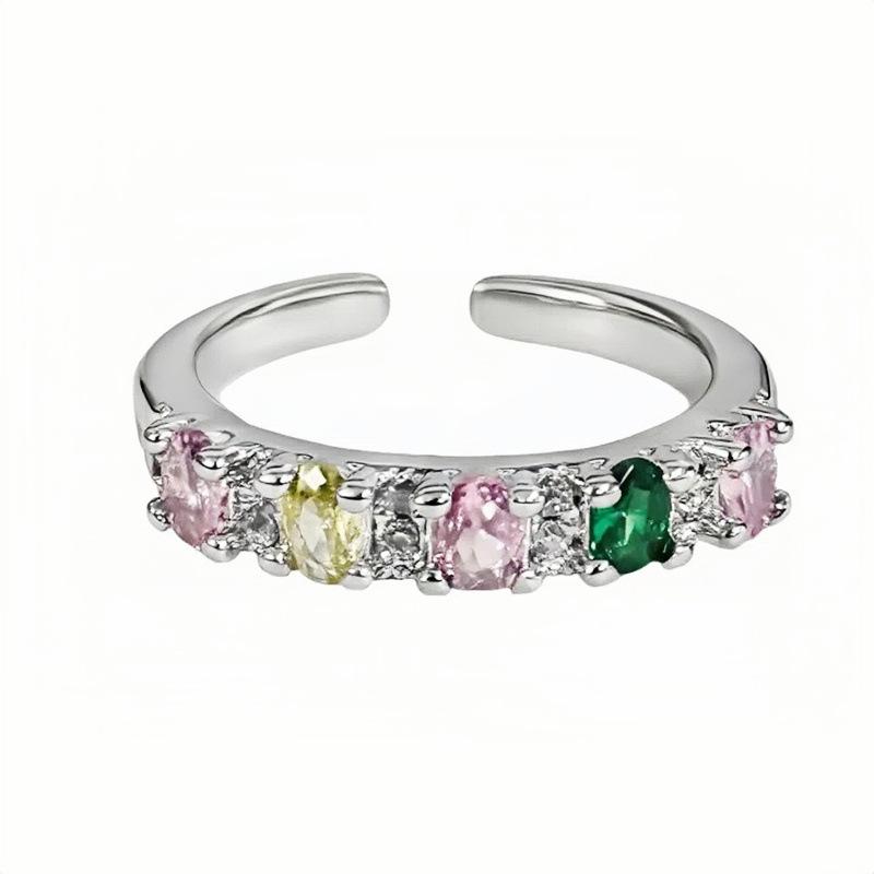 Sweet And Cool, Colorful Row Diamonds, Shiny Zir*****Pen Ring, Female Colored Treasure, Elegant Temperament, Niche, High-End Sense, Index Finger Tide