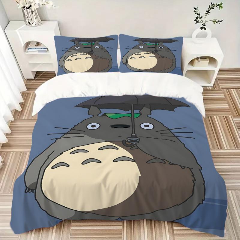 Neighbor Totoro Print 3Pcs Bedding Setduvet Cover With 2 Bedropillowcase Home Birthday Gift