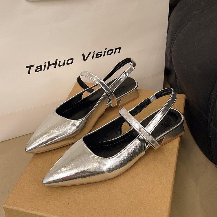 Spring 2025 new flat-bottomed bag head sandals soft leather one-pedal pointed head shallow mouth versatile cool single shoes women's shoes
