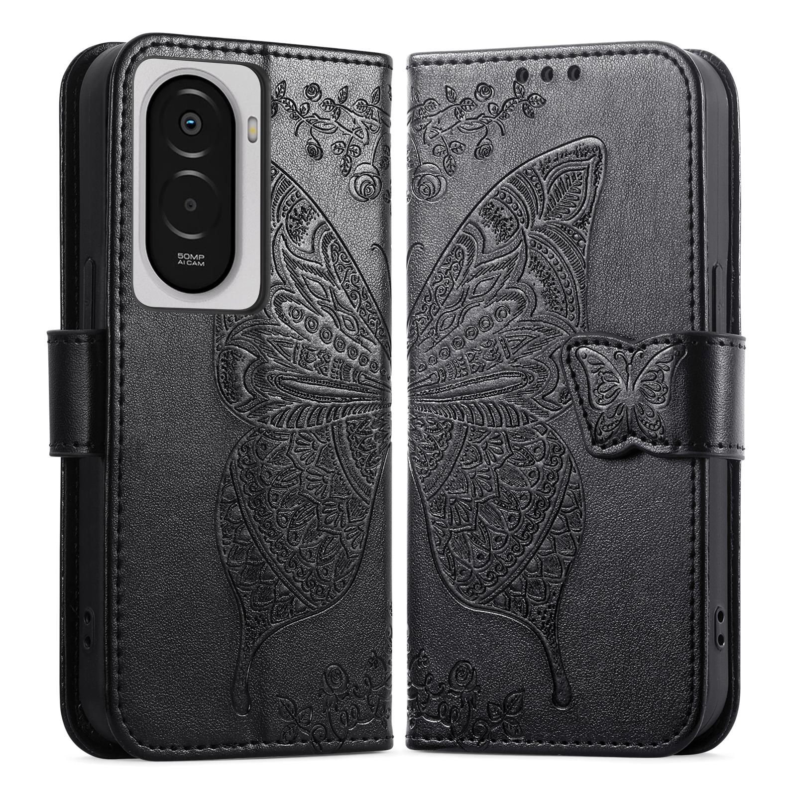 

For Xiaomi Poco M7 5G Case with Strap Butterfly Pattern PU Leather Wallet Phone Cover