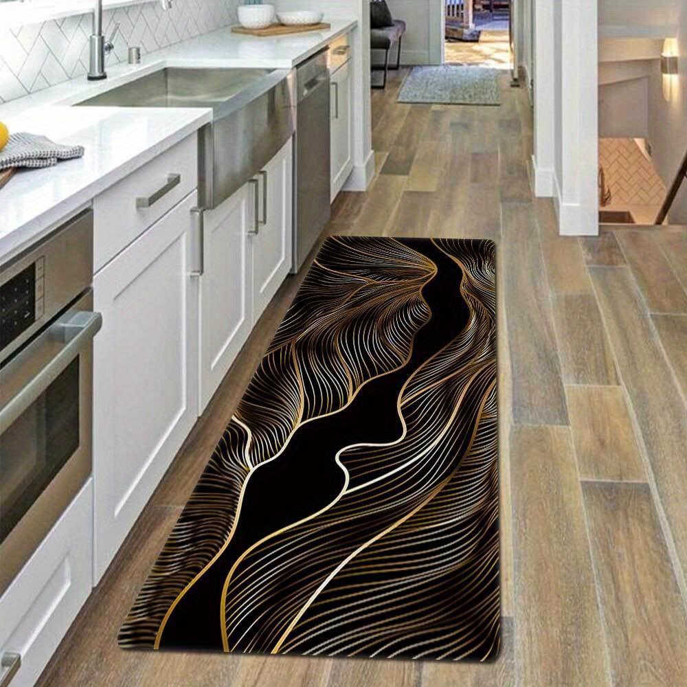 1Pcs Anti Fatigue Kitchen Rugs,  Golden Geometric Print Waterproof Non-Slip Thick Cushioned Kitchen Mat Heavy Duty Comfort Standing Mat for Kitchen