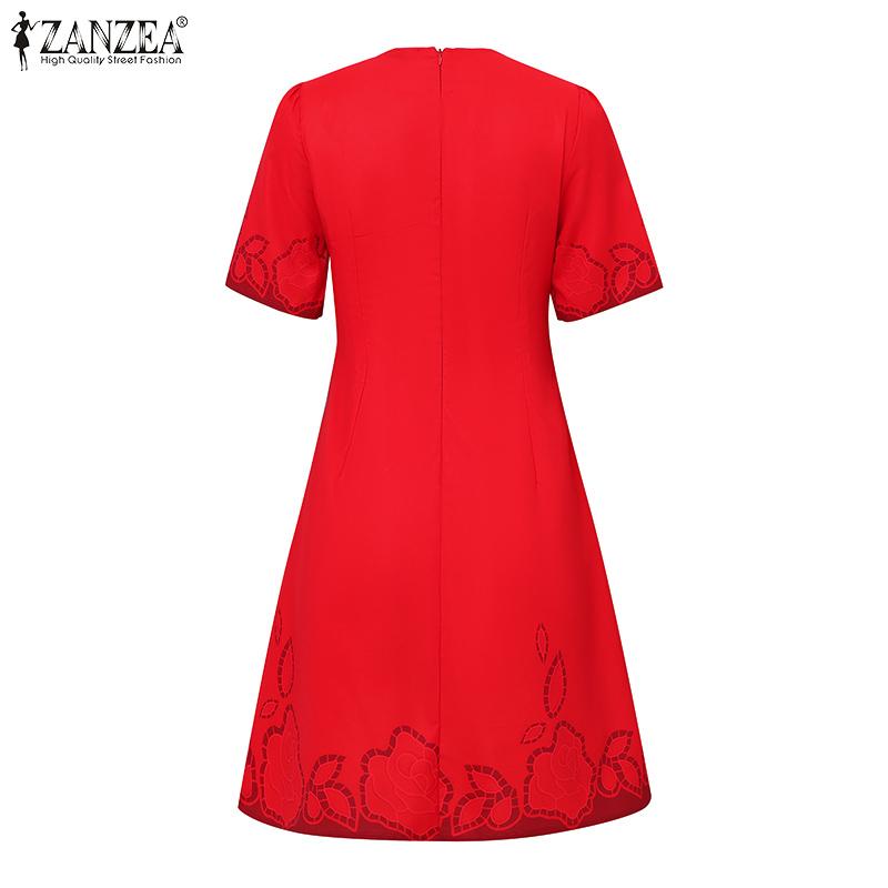 ZANZEA Women Summer Casual Round Neck Short Sleeve Print Dress