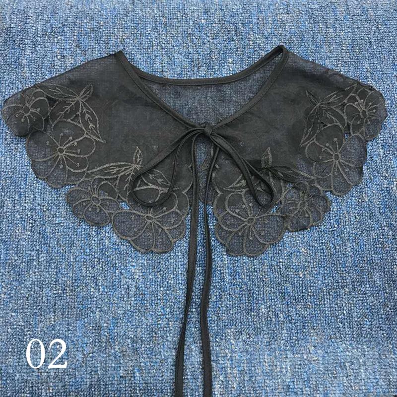 Women Necks Embroidered Detachable Doll Collar Lace Fake Collar Bow Blouse Shirt Accessories