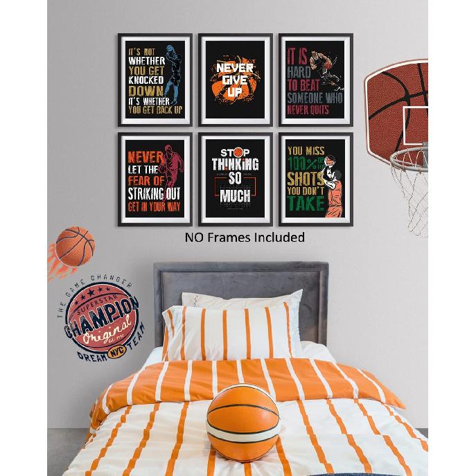 Pirational Quotes Basketball Posters - Motivational Sayings Art For Men, Kids & Teenagers - Wall Decor For Bathroom, Playroom & Classroom