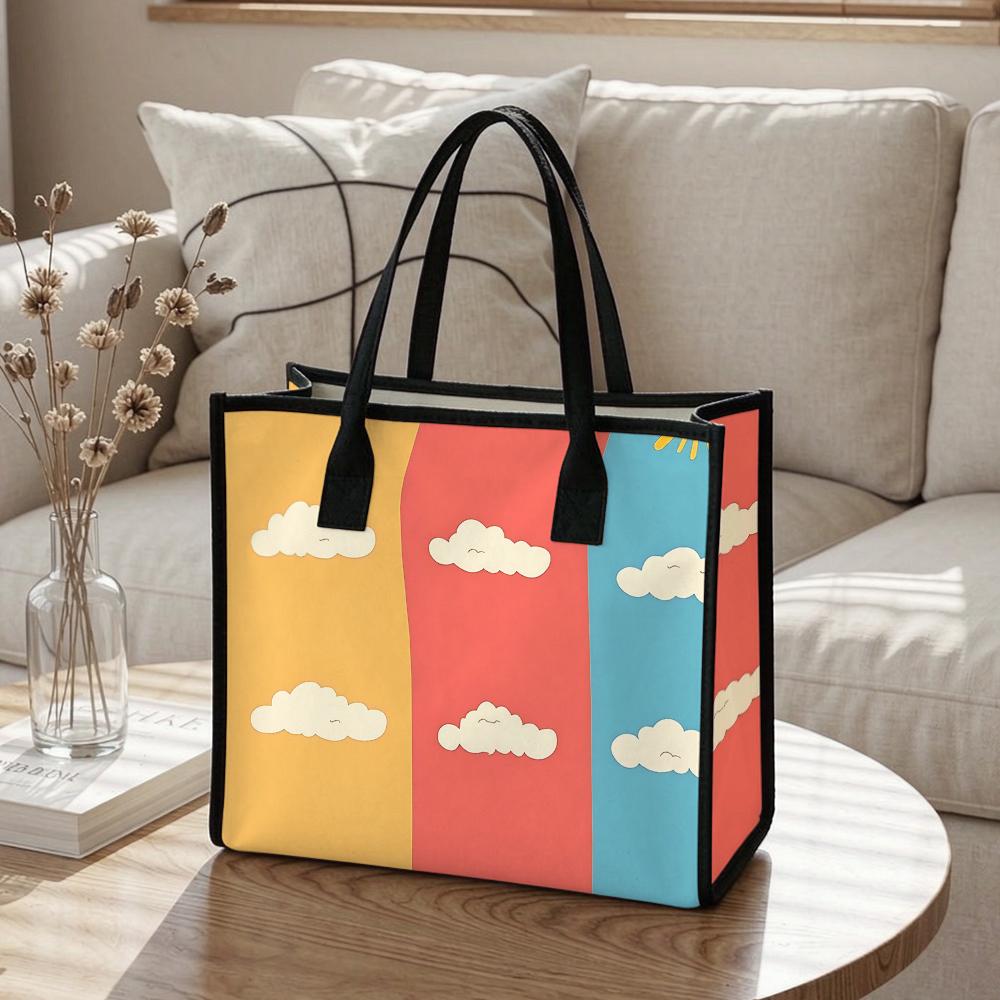 Cute Cloud Pattern Tote Bag for Women Fashion Large Capacity Casual Daily Handbag for Commute Shopping
