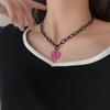 Trendy 2025 Pink Heart Pendant Necklace & Earrings: Hip-Hop, Cool, Sweet Accessories for Women