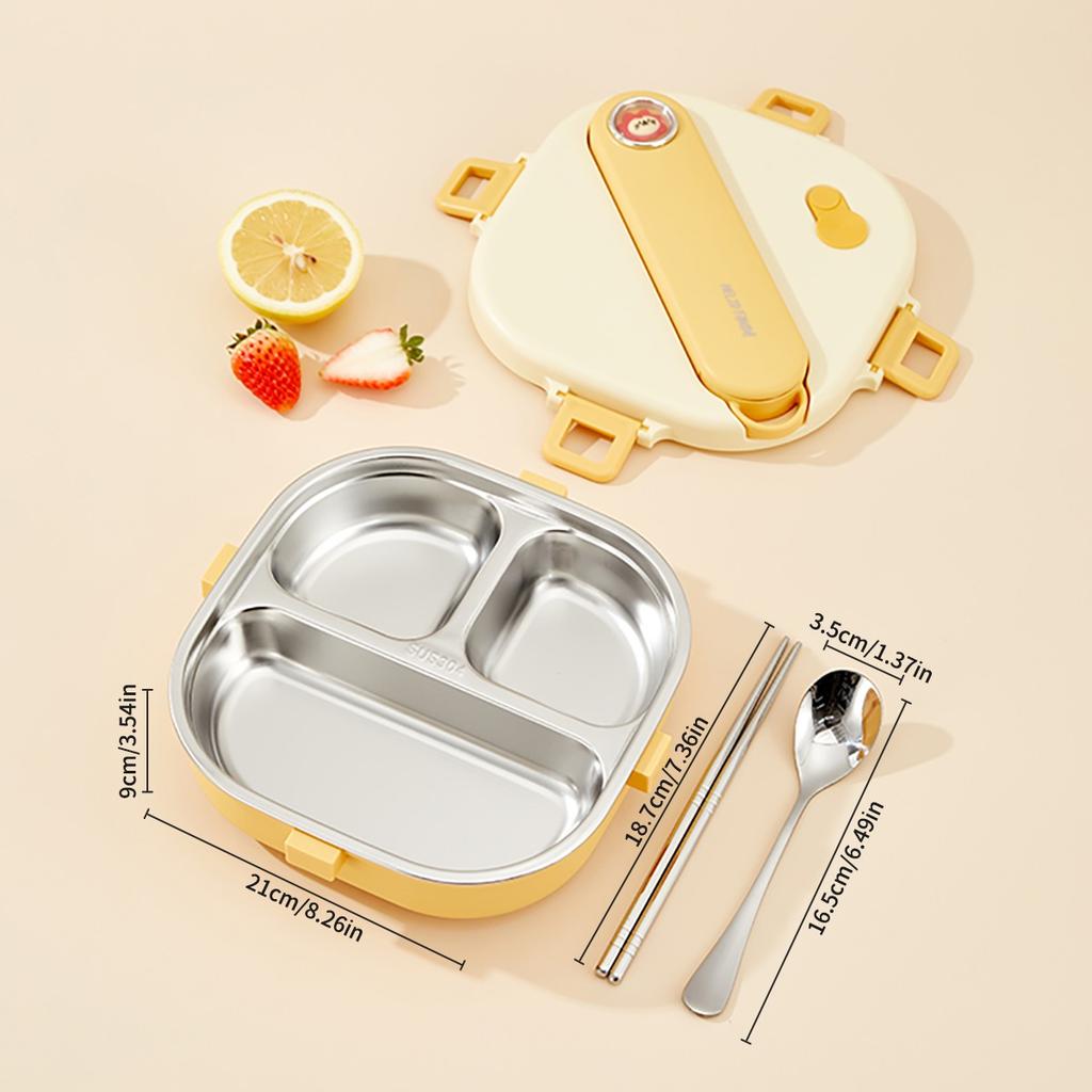 3/4 Grid Portable Square Lunch Container With Cutlery Capybara 304 Stainless Steel Divided Lunch Box For Kids Student Heatable
