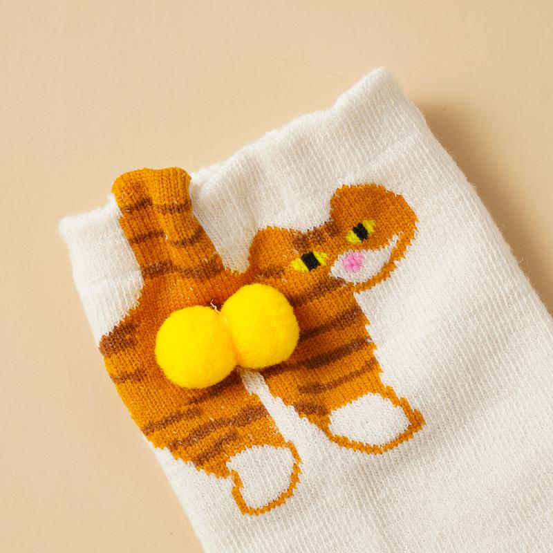 2/10 Pares Meias de Gato Tridimensionais Ovos de Gato Meias Macias Respiráveis Abstratas Engraçadas Fofas de Comprimento Médio