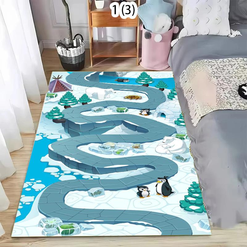 Polar Adventure Kids Play Rug Arctic Animal Game Path Non Slip Washable Carpet for Playroom Bedroom Kids Room Toddler Play