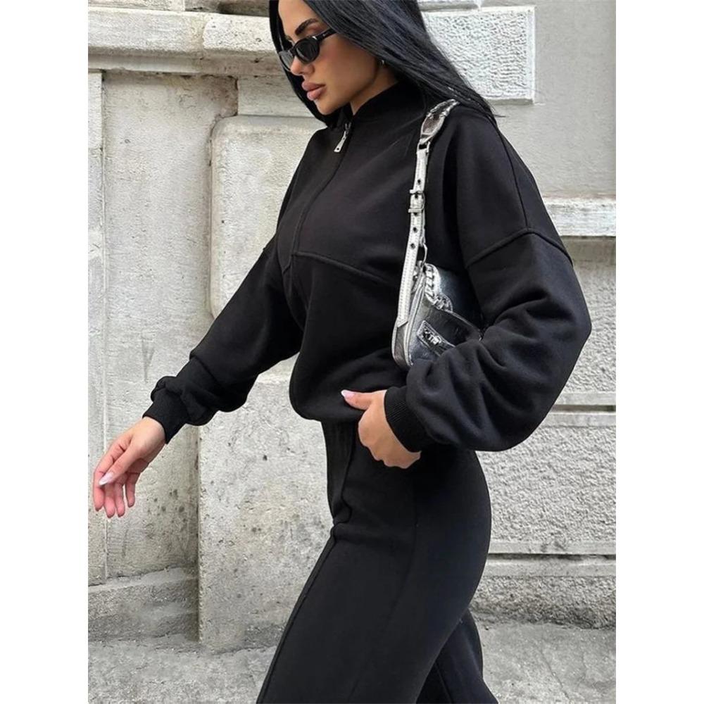 Sweatshirt Two-piece Suit Women's Casual Sets Loose Zipper-up Short Jacket Tops Straight Trousers Sports 2-piece Sets Lady