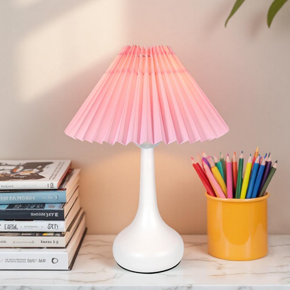 Pleated Table Lamp USB Plug In Warm Light Night Light Eye-Caring Flicker-Free LED Lamp with Metal Base