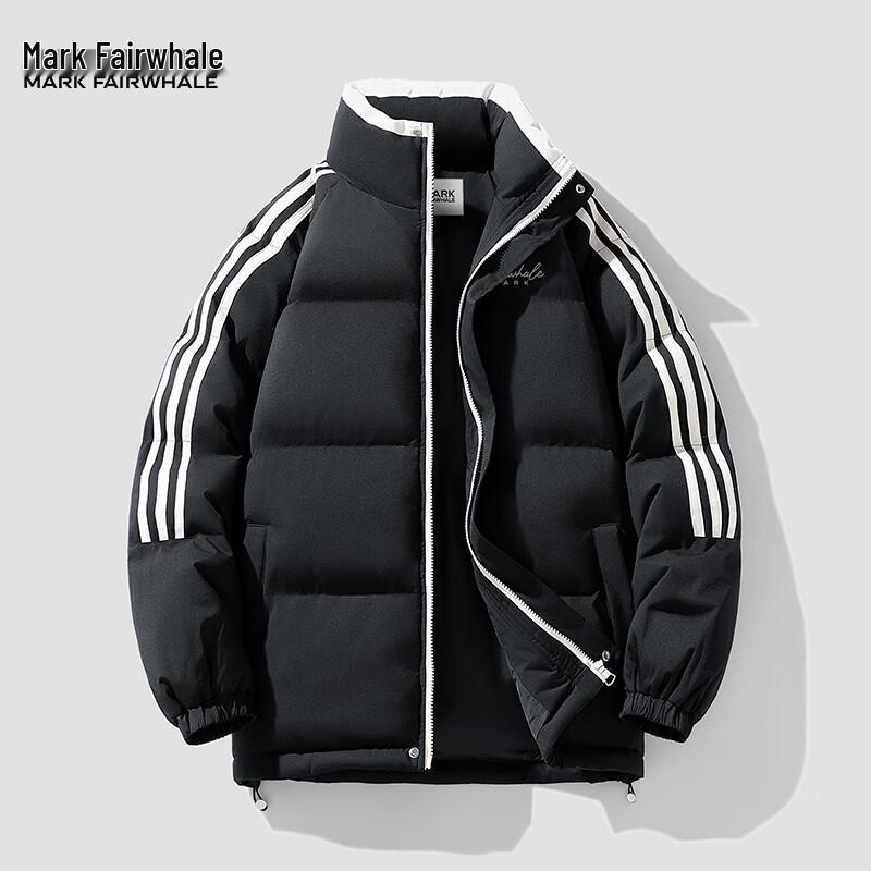 Mark Hua Fei Herren Jacke im koreanischen Stil, wattiert, mit Stehkragen und drei Streifen