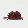 Burgundy Ruched Cloud Bag Women's Chic Underarm Dumpling Purse