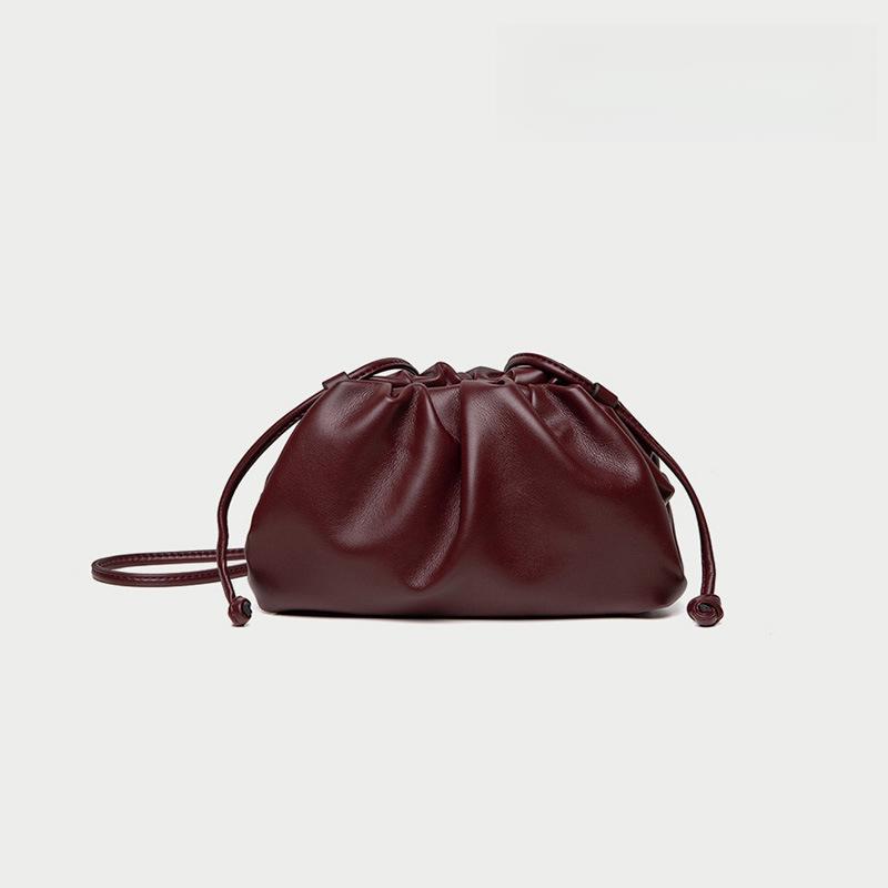 Burgundy Ruched Cloud Bag Women's Chic Underarm Dumpling Purse