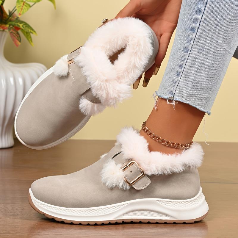 Winter Women's Fashionable and Versatile Thick Soled Fluffy Cotton Shoes, New Buckle Strap Snow Boots