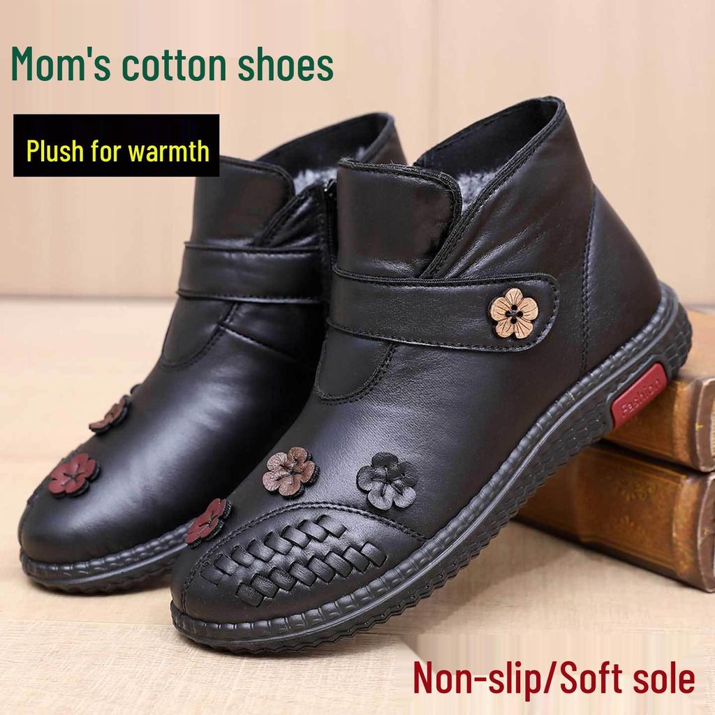 Women's Waterproof Plush Winter Shoes - Warm, Non-Slip, Soft Sole for Elderly
