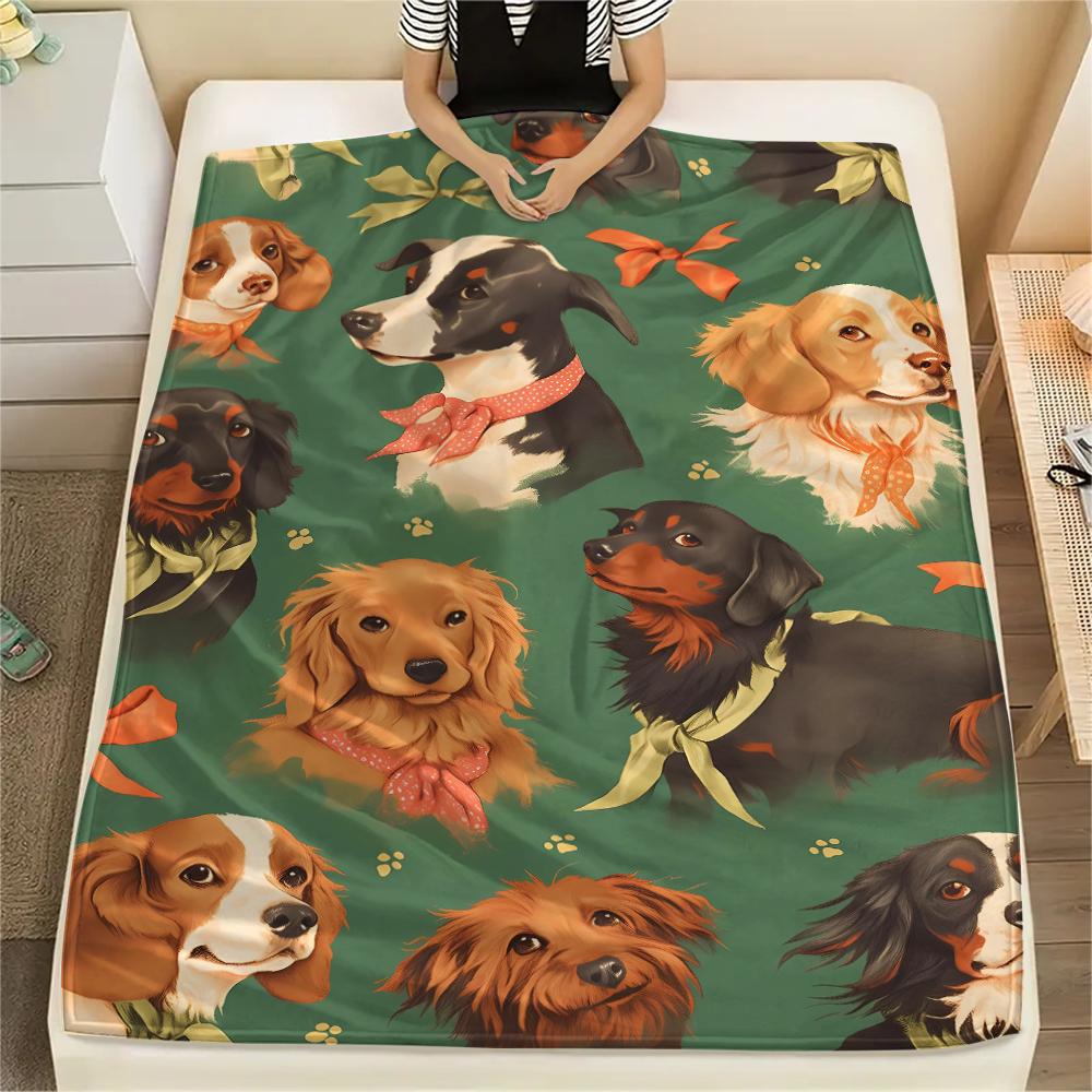 Dinosaur Dog Black Cat Print Flannel Blanket,High quality Comfortable for All Seasons,Home Decor,Warmth and Comfort,Perfect for Christmas Gifts